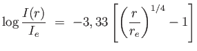 $\displaystyle \log {I(r) \over I_e} =  -3,33 \left [ \left ( {r \over r_e} \right )^{1/4} - 1 \right ]$
